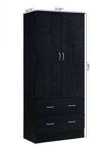 2-Door Armoire with Clothing Rod and Drawers - Black Wardrobe Organizer