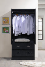 Load image into Gallery viewer, 2-Door Armoire with Clothing Rod and Drawers - Black Wardrobe Organizer