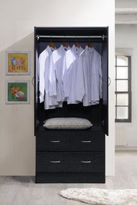 2-Door Armoire with Clothing Rod and Drawers - Black Wardrobe Organizer