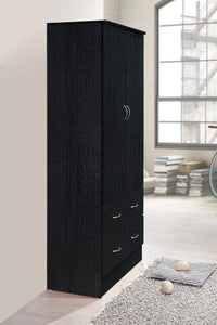 2-Door Armoire with Clothing Rod and Drawers - Black Wardrobe Organizer