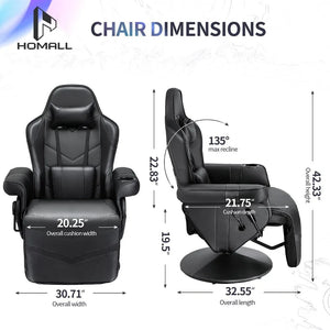 Video Gaming Recliner Chair, PU Leather Ergonomic Adjustable Racing Style Sofa with Footrest