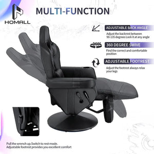 Video Gaming Recliner Chair, PU Leather Ergonomic Adjustable Racing Style Sofa with Footrest