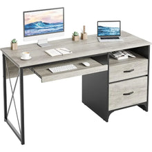 Load image into Gallery viewer, Home Office Desk - Industrial Style with Storage, Keyboard Tray, File Drawer