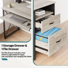 Load image into Gallery viewer, Home Office Desk - Industrial Style with Storage, Keyboard Tray, File Drawer