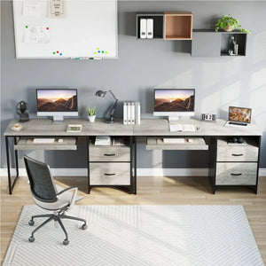 Home Office Desk - Industrial Style with Storage, Keyboard Tray, File Drawer