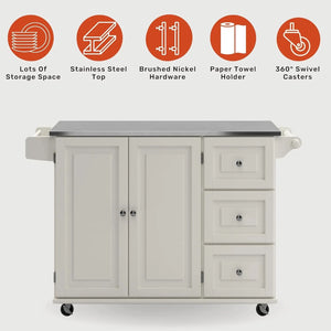 Rolling Kitchen Island Cart 54" - Stainless Steel Top, Storage, Towel Rack