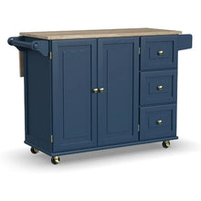 Load image into Gallery viewer, Mobile Kitchen Island w/ Wood Top &amp; Drop-Leaf Breakfast Bar, Blue