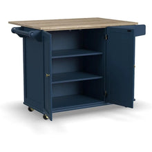 Load image into Gallery viewer, Mobile Kitchen Island w/ Wood Top &amp; Drop-Leaf Breakfast Bar, Blue