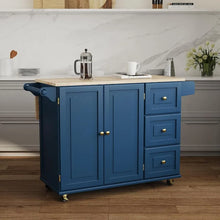 Load image into Gallery viewer, Mobile Kitchen Island w/ Wood Top &amp; Drop-Leaf Breakfast Bar, Blue