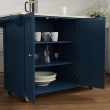 Load image into Gallery viewer, Mobile Kitchen Island w/ Wood Top &amp; Drop-Leaf Breakfast Bar, Blue