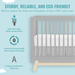 5-in-1 Pebble Grey Oak Convertible Crib, Greenguard Gold Certified, Sustainable Pinewood