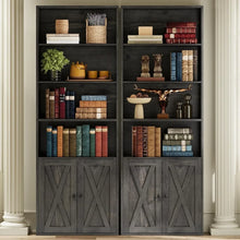 Load image into Gallery viewer, &quot;Industrial 2-Piece Bookshelf Set, 6-Tier Display with Doors, Floor Standing Bookcase