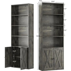 "Industrial 2-Piece Bookshelf Set, 6-Tier Display with Doors, Floor Standing Bookcase