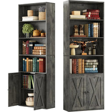 Load image into Gallery viewer, &quot;Industrial 2-Piece Bookshelf Set, 6-Tier Display with Doors, Floor Standing Bookcase