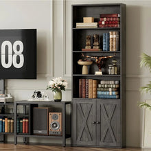 Load image into Gallery viewer, &quot;Industrial 2-Piece Bookshelf Set, 6-Tier Display with Doors, Floor Standing Bookcase