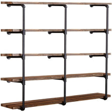 Load image into Gallery viewer, Open Bookshelf, Industrial Wall Mounted Iron Pipe Shelf Rack, Old Black