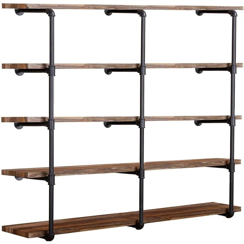 Open Bookshelf, Industrial Wall Mounted Iron Pipe Shelf Rack, Old Black