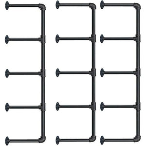 Open Bookshelf, Industrial Wall Mounted Iron Pipe Shelf Rack, Old Black