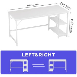 Small Office White Desk, 40x24: Home Office Computer Desk, Wooden Shelf, Gaming Table