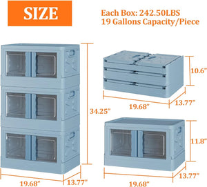 3-Pack Stackable Storage Bins with Wheels, Folding Plastic Boxes with Lids, Closet Organizers