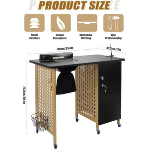 Manicure Nail Table - Mobile Nail Station with Built-In Dust Collector