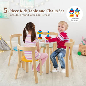 Toddler Table and 4 Chair Set, 5-Piece Wooden Activity Furniture for Kids