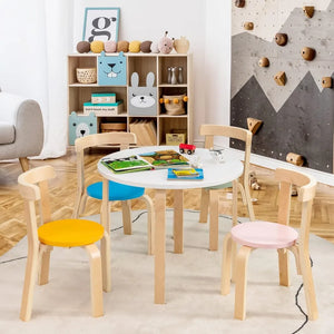 Toddler Table and 4 Chair Set, 5-Piece Wooden Activity Furniture for Kids