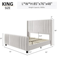 Load image into Gallery viewer, King Size Bed Frame - Velvet Platform w/ Vertical Tufted Headboard, Wingback