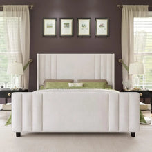 Load image into Gallery viewer, King Size Bed Frame - Velvet Platform w/ Vertical Tufted Headboard, Wingback