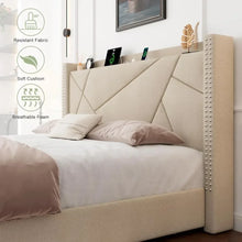 Load image into Gallery viewer, King Size Bed Frame - 4 Drawers, Charging Headboard, Solid Wood Slat Support