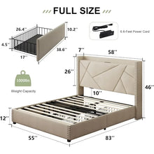 Load image into Gallery viewer, King Size Bed Frame - 4 Drawers, Charging Headboard, Solid Wood Slat Support