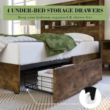 Load image into Gallery viewer, Solid Wood King Bed Frame w/ LED Headboard | 4 Drawers, Quiet Platform Base