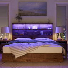 Load image into Gallery viewer, Solid Wood King Bed Frame w/ LED Headboard | 4 Drawers, Quiet Platform Base