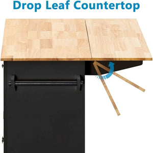 Versatile Kitchen Cart with Drop Leaf - Mobile Kitchen Cart on Casters with Storage Cabinet