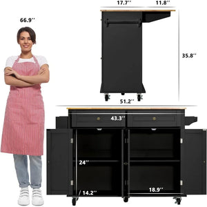 Versatile Kitchen Cart with Drop Leaf - Mobile Kitchen Cart on Casters with Storage Cabinet