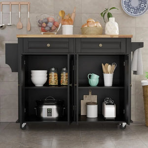 Versatile Kitchen Cart with Drop Leaf - Mobile Kitchen Cart on Casters with Storage Cabinet