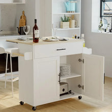 Load image into Gallery viewer, Kitchen Cart - Rolling Island Table on Wheels with Drop Leaf, Storage Cabinet, Drawer