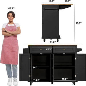 Deluxe Rolling Kitchen Island Cart - Drop Leaf, Storage Cabinet, Wheels for Movable Kitchen Island