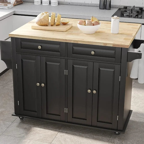 Deluxe Rolling Kitchen Island Cart - Drop Leaf, Storage Cabinet, Wheels for Movable Kitchen Island