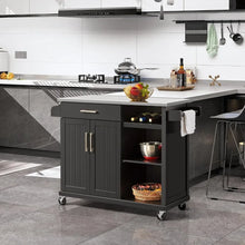 Load image into Gallery viewer, Kitchen Cart with Stainless Steel Top, Storage Cabinet, Drawer &amp; Open Shelves