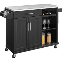 Load image into Gallery viewer, Kitchen Cart with Stainless Steel Top, Storage Cabinet, Drawer &amp; Open Shelves