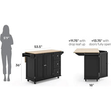 Load image into Gallery viewer, 54&quot; Kitchen Cart, Rolling Island w/ Wood Top, Drop Leaf Bar, Storage &amp; Rack