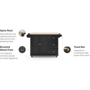 54" Kitchen Cart, Rolling Island w/ Wood Top, Drop Leaf Bar, Storage & Rack