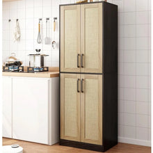 Load image into Gallery viewer, Tall Pantry Cabinet, 4 Rattan Doors, Adjustable Shelves, Freestanding Cupboard