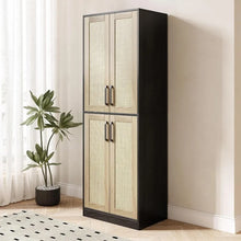 Load image into Gallery viewer, Tall Pantry Cabinet, 4 Rattan Doors, Adjustable Shelves, Freestanding Cupboard