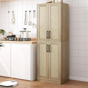 Kitchen Pantry or Bathroom Cabinet - 4 Rattan Doors, Adjustable Shelves