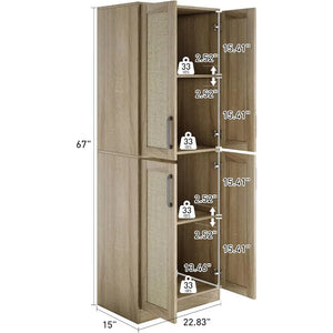 Kitchen Pantry or Bathroom Cabinet - 4 Rattan Doors, Adjustable Shelves