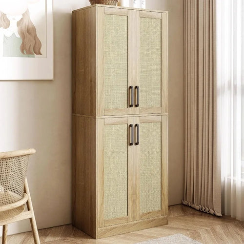 Kitchen Pantry or Bathroom Cabinet - 4 Rattan Doors, Adjustable Shelves