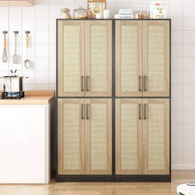 Load image into Gallery viewer, Tall Pantry Cabinet, 4 Rattan Doors, Adjustable Shelves, Freestanding Cupboard