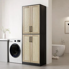 Load image into Gallery viewer, Tall Pantry Cabinet, 4 Rattan Doors, Adjustable Shelves, Freestanding Cupboard